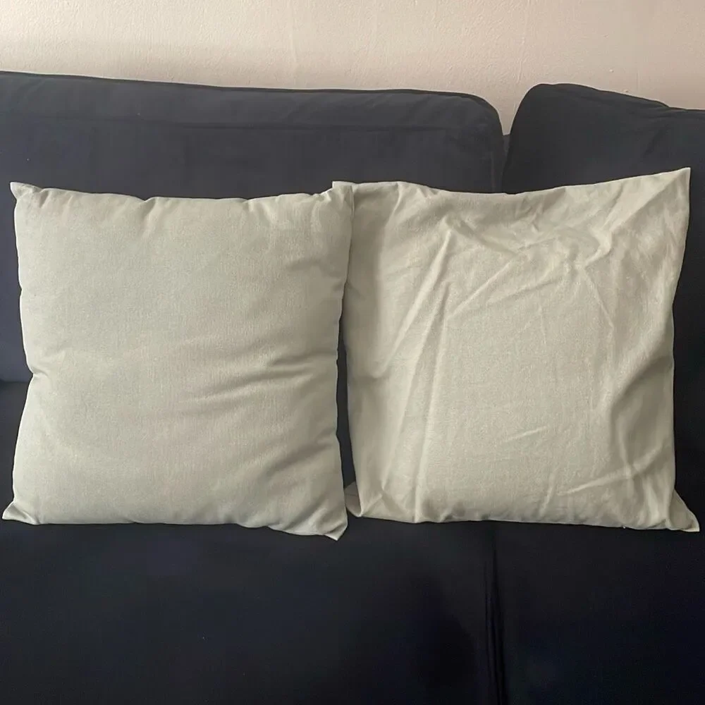 Pair of Olive green linen decorative square pillows with removable pillow cover